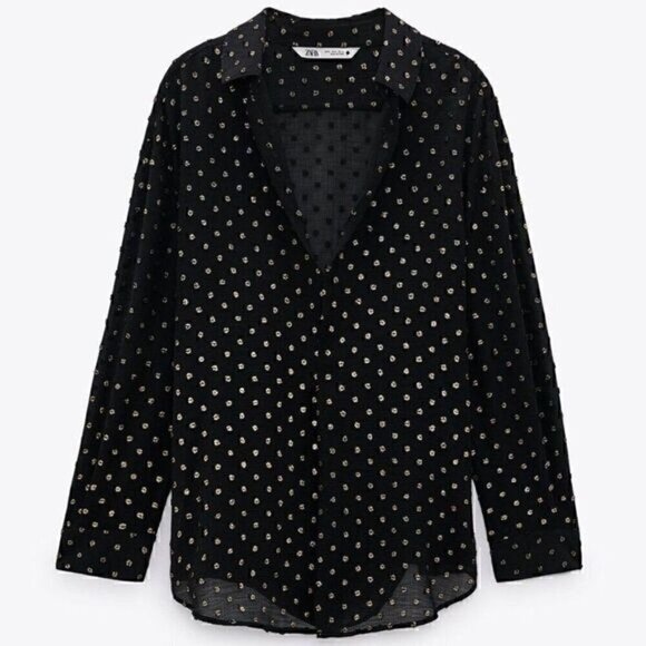 Zara Metallic Thread Polka Dot Blouse ​​​​​​​​ - Picture 1 of 5